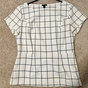 Ann Taylor White and Black Grid Pattern Top